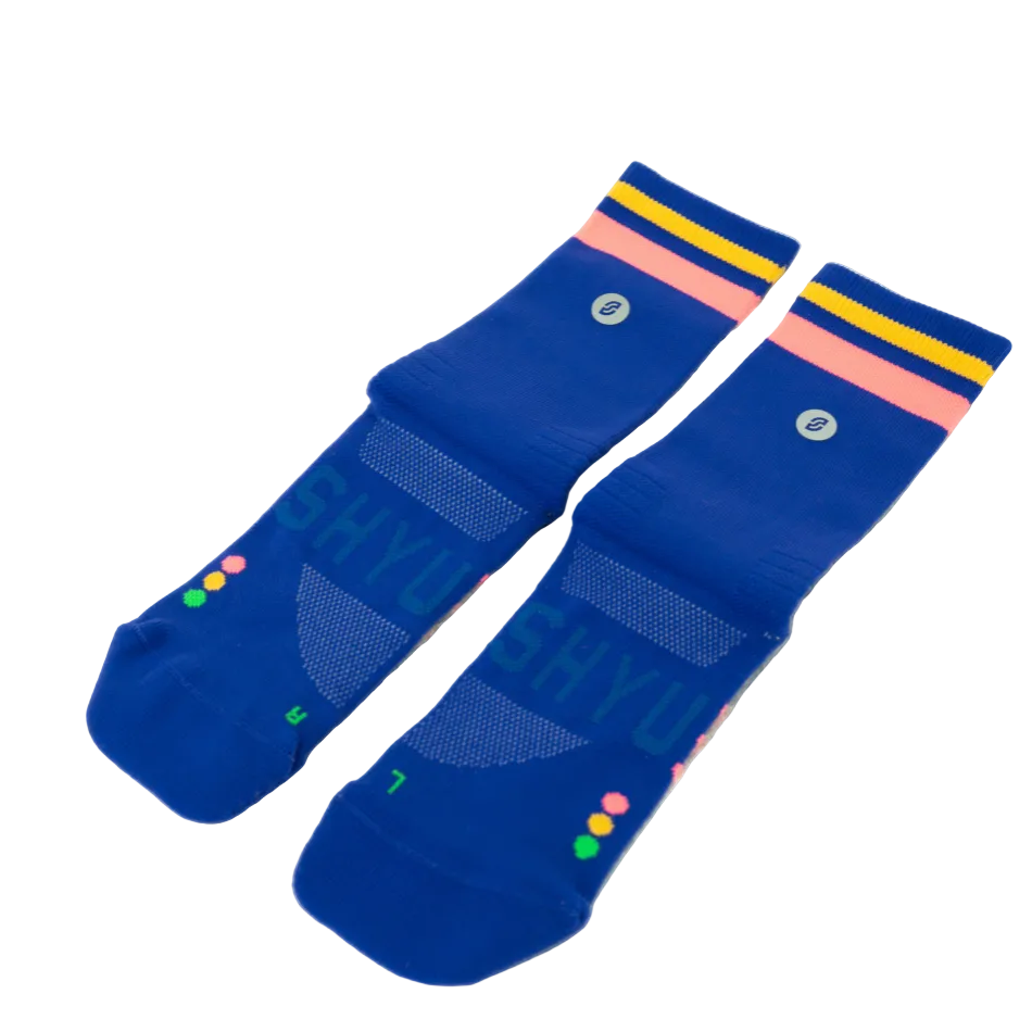 SHYU Racing Crew Running Socks in Blue/Blush/Apricot SS26