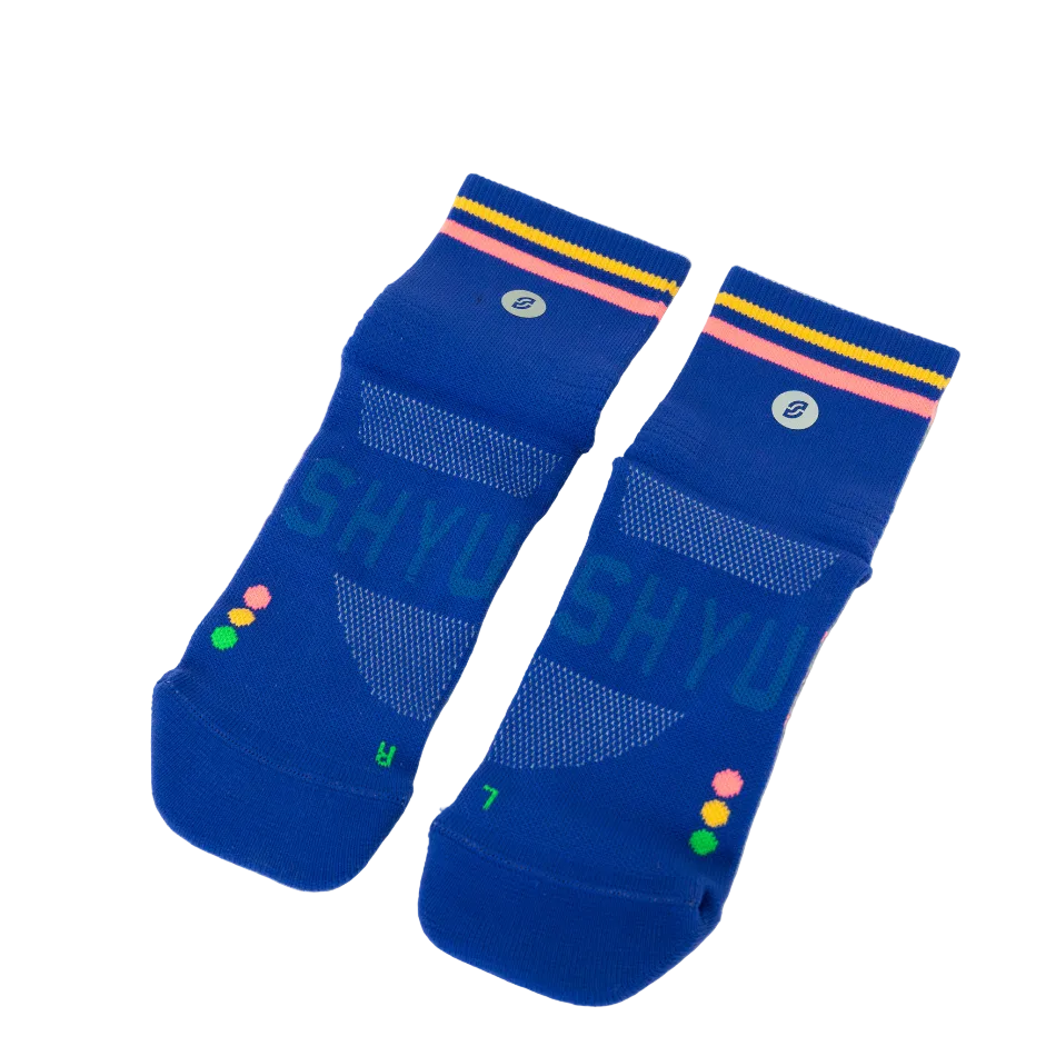 SHYU Racing Quarter Crew Running Socks in Blue/Blush/Apricot SS26