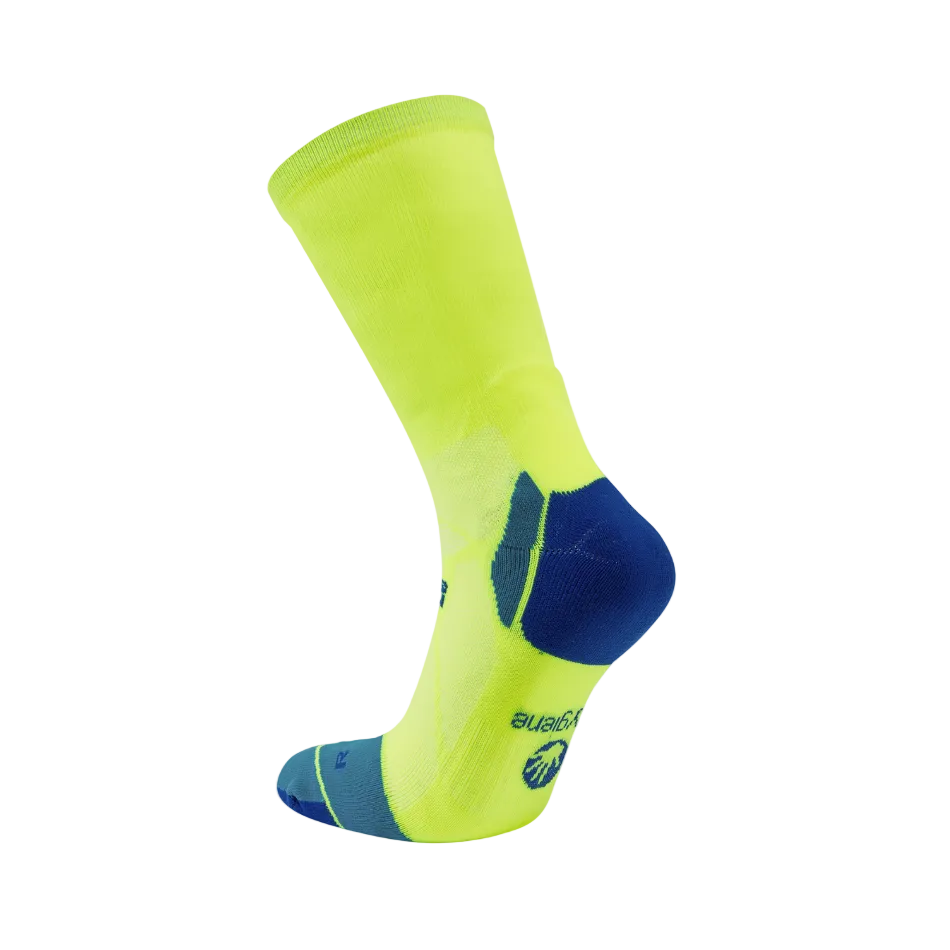 Hilly Unisex Marathon Fresh Crew Socks Min in Fluo Yellow/Royal Blue SS26