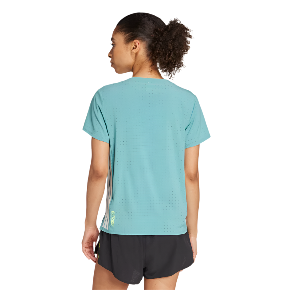 adidas Women's Adizero Short Sleeved Running Tee in Powder Teal AW25
