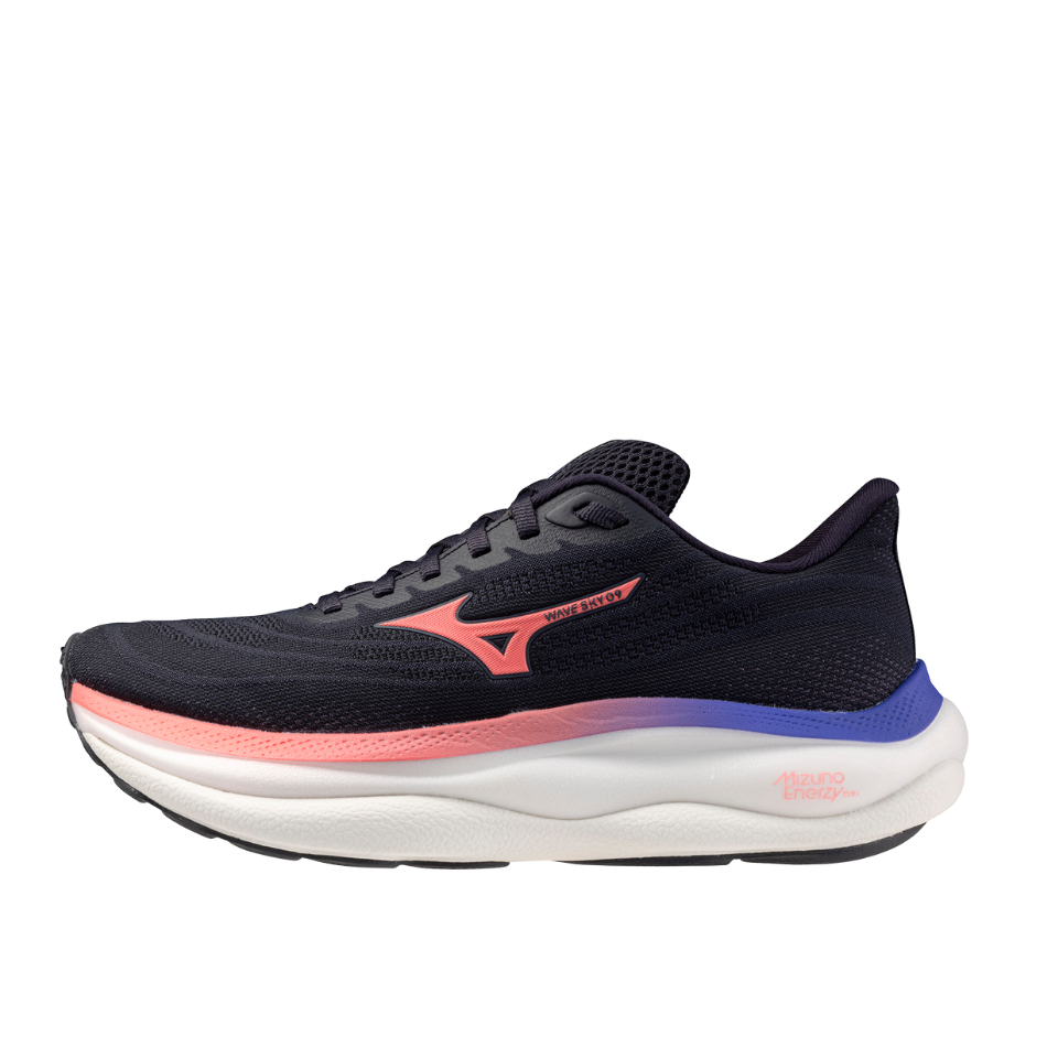 Mizuno Women's Wave Sky 9 Running Shoes in Odyssey Gray/Striking Coral/Iris Bloom AW25