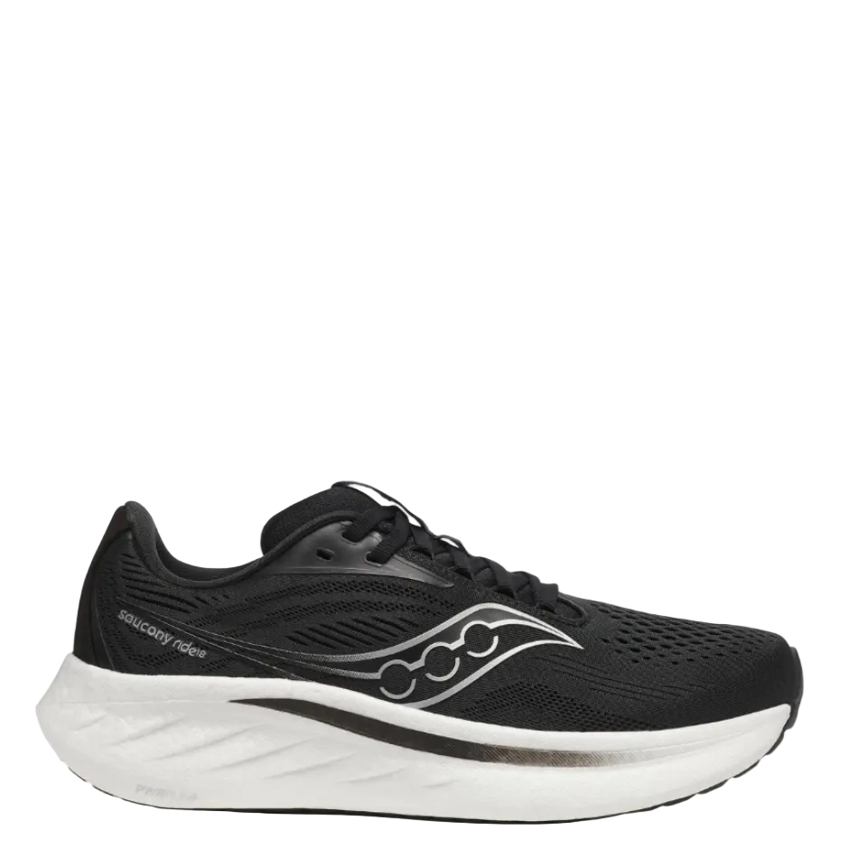 Saucony Women's Ride 18 Wide Fitting (D) Running Shoes in Black/White