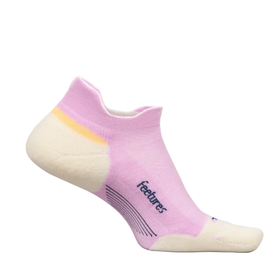 Feetures Unisex Elite Max Cushion No Show Tab Socks in Pink Citrus SS26