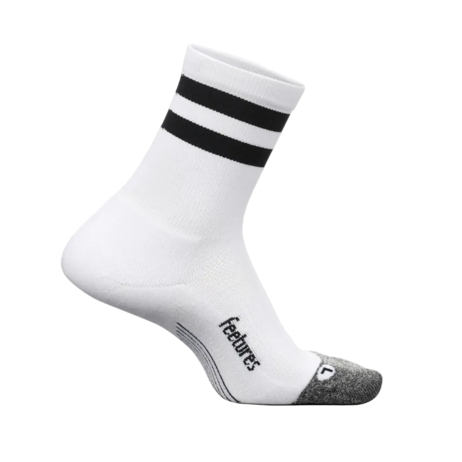 Feetures Unisex Elite Lite Cushion Mini Crew Socks in White High Top Stripe SS26