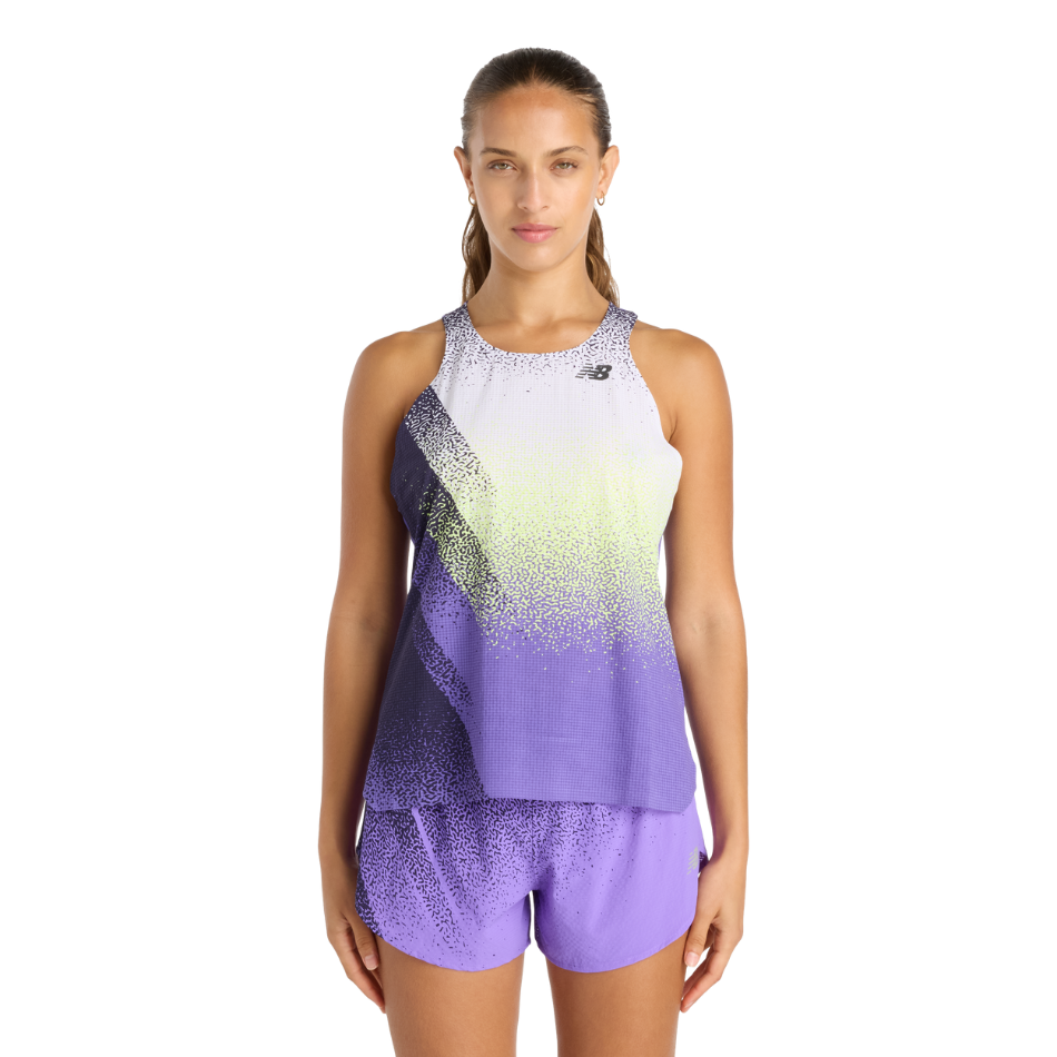 New Balance Women's Raceday Ultralight Printed Singlet in Electric Purple SS26