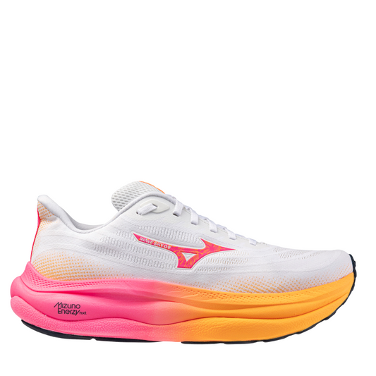 Mizuno Unisex Wave Sky 9 Running Shoes in White/Tang Orange/Pink Tetra AW25