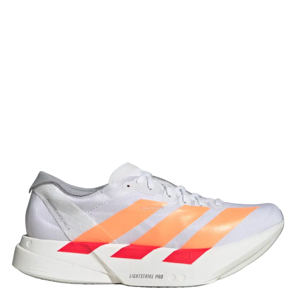 adidas Women's Adios Pro 4 Running Shoes in Cloud White/Beam Orange/Lucid Red SS26