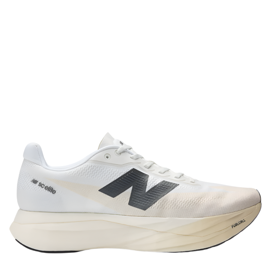 New Balance Women's Fuelcell Supercomp Elite V5 Running Shoes in Linen/White/Gold Metallic AW25