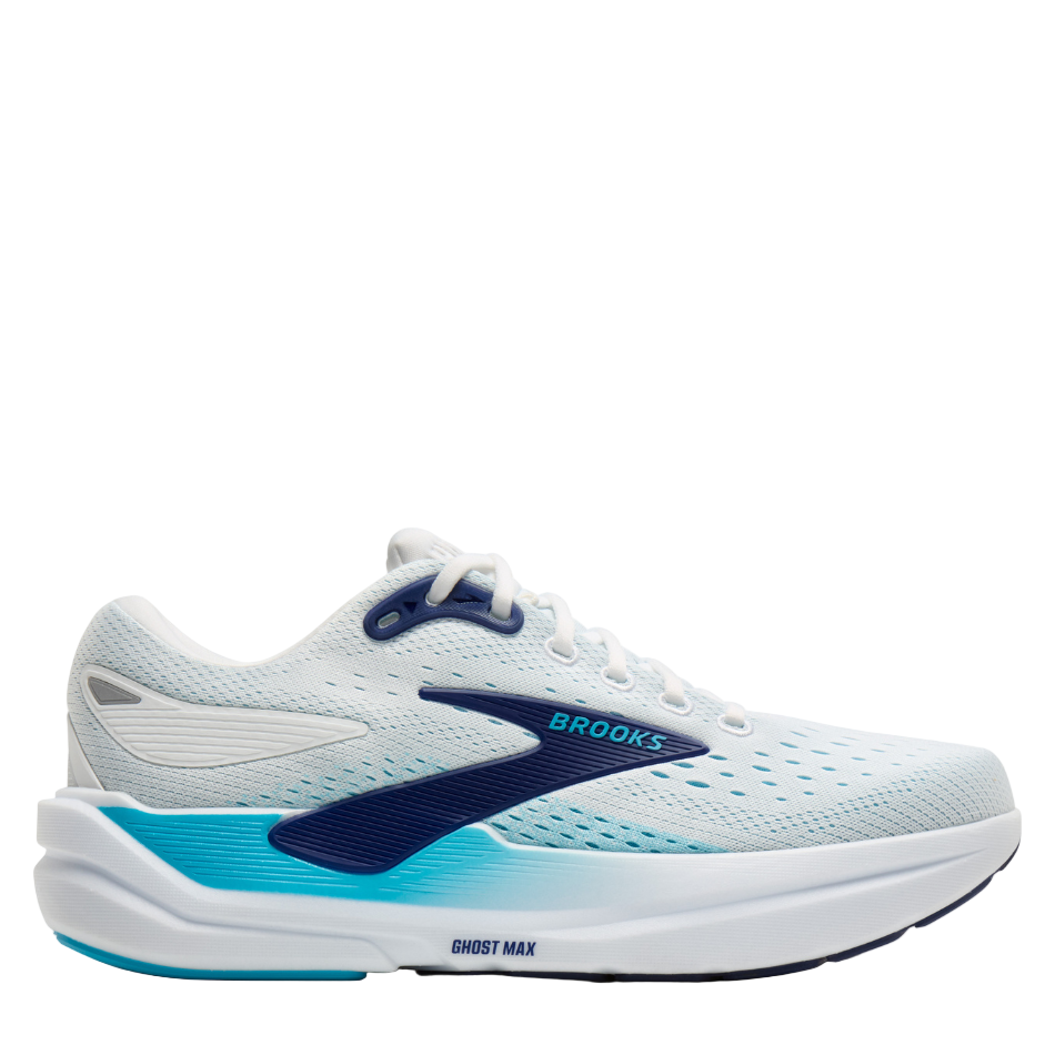 Brooks Men's Ghost Max 3 Running Shoes in Bright White/Beacon Blue/Teal SS26