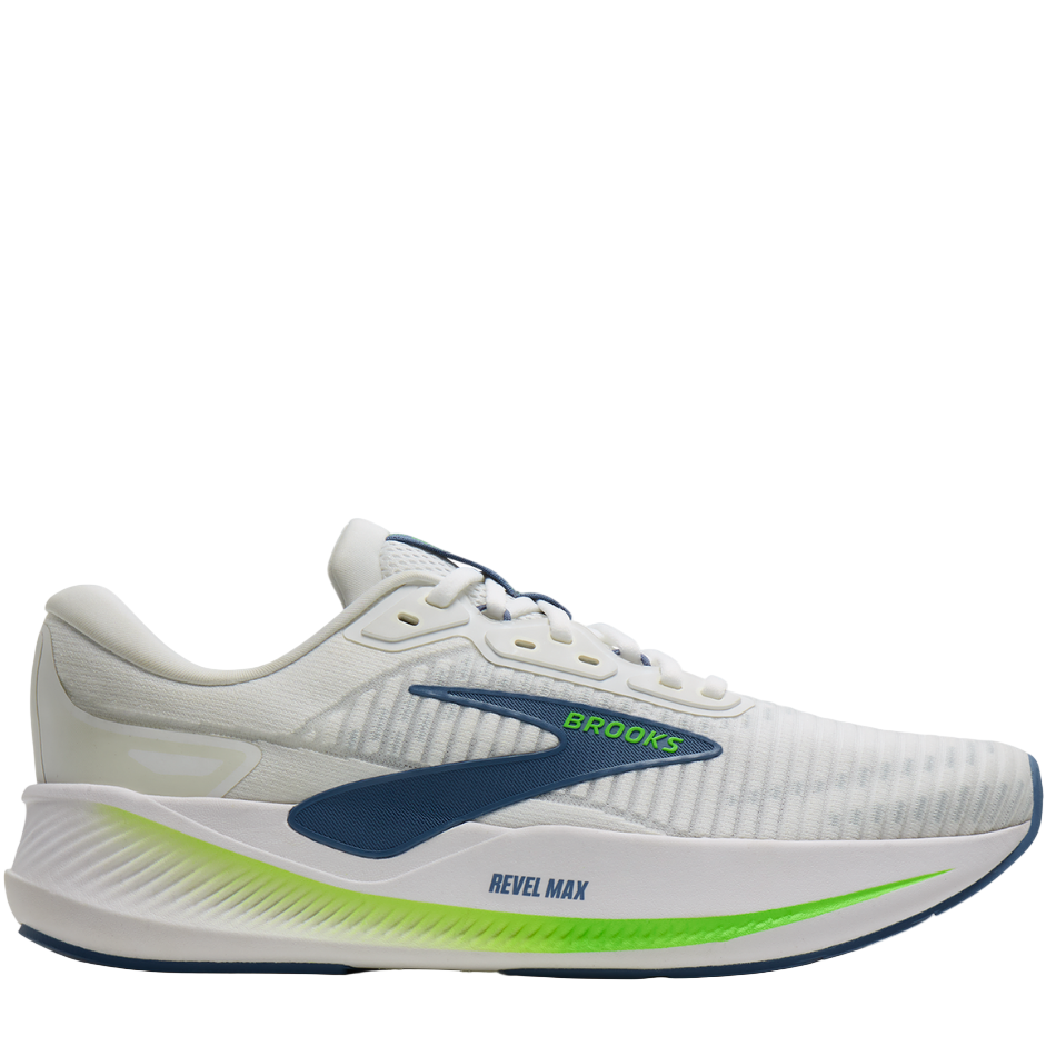 Brooks Men's Revel Max Running Shoes in White/Moonlight/Green Gecko SS26