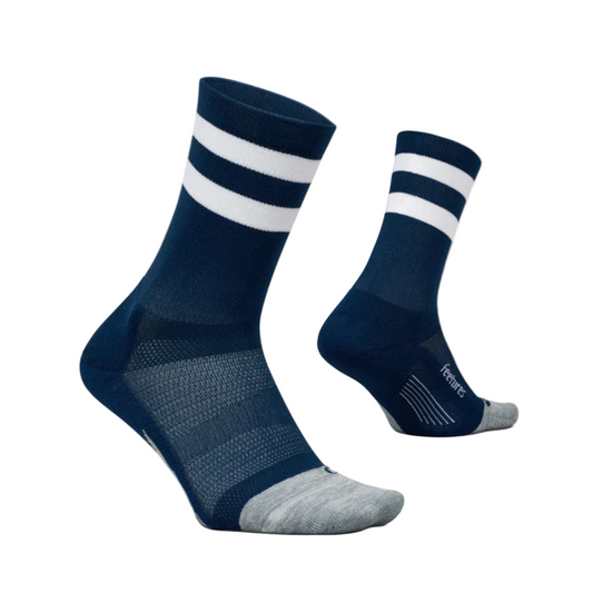Feetures Unisex Elite Light Cushion Mini Crew High Top Stripe in Navy AW25