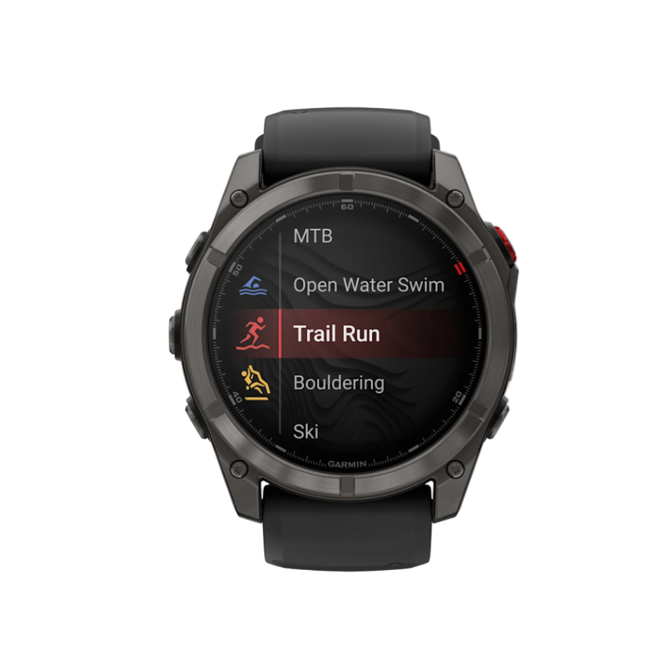 Garmin Fenix 8 Pro GPS Watch 47mm LTE in Sapphire, Carbon Grey DLC Titanium with Black/Pebble Gray Silicone Band