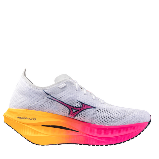 Mizuno Unisex Wave Rebellion Pro 3 Running Shoes in White/Pink Tetra/Tang Orange AW25