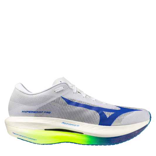 Mizuno Unisex Hyperwarp Pro Running Shoes in White/Lightening Yellow/Dazzling Blue SS26