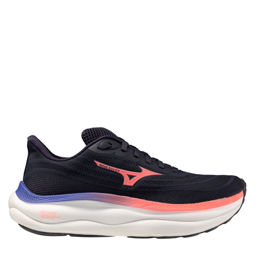 Mizuno Women's Wave Sky 9 Running Shoes in Odyssey Gray/Striking Coral/Iris Bloom AW25