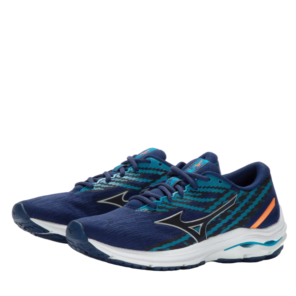 Mizuno Men's Wave Equate 7 Running Shoes in Blue Depths/Silver/Neon Flame AW23