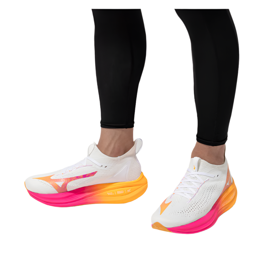 Mizuno Unisex Neo Vista 2 Running Shoes in White/White/Pink Tetra AW25