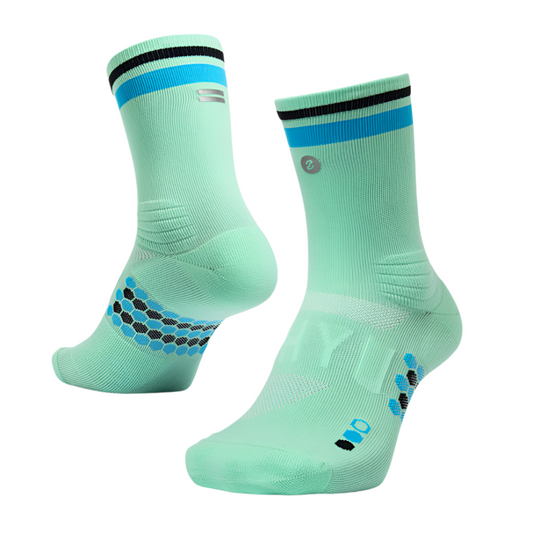 Shyu Unisex Half Crew Cut Racing Socks in Aqua/Blue/Black AW25