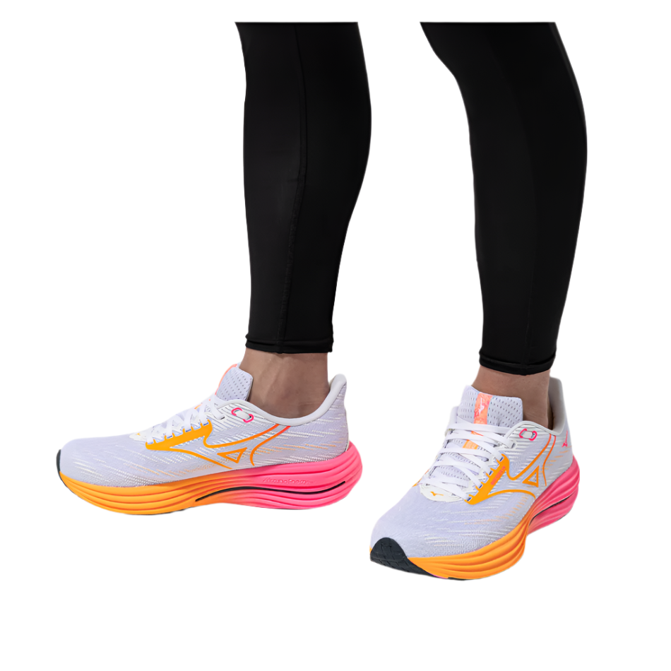 Mizuno Unisex Wave Rider 29 Running Shoes in White/Tang Orange/Pink Tetra AW25