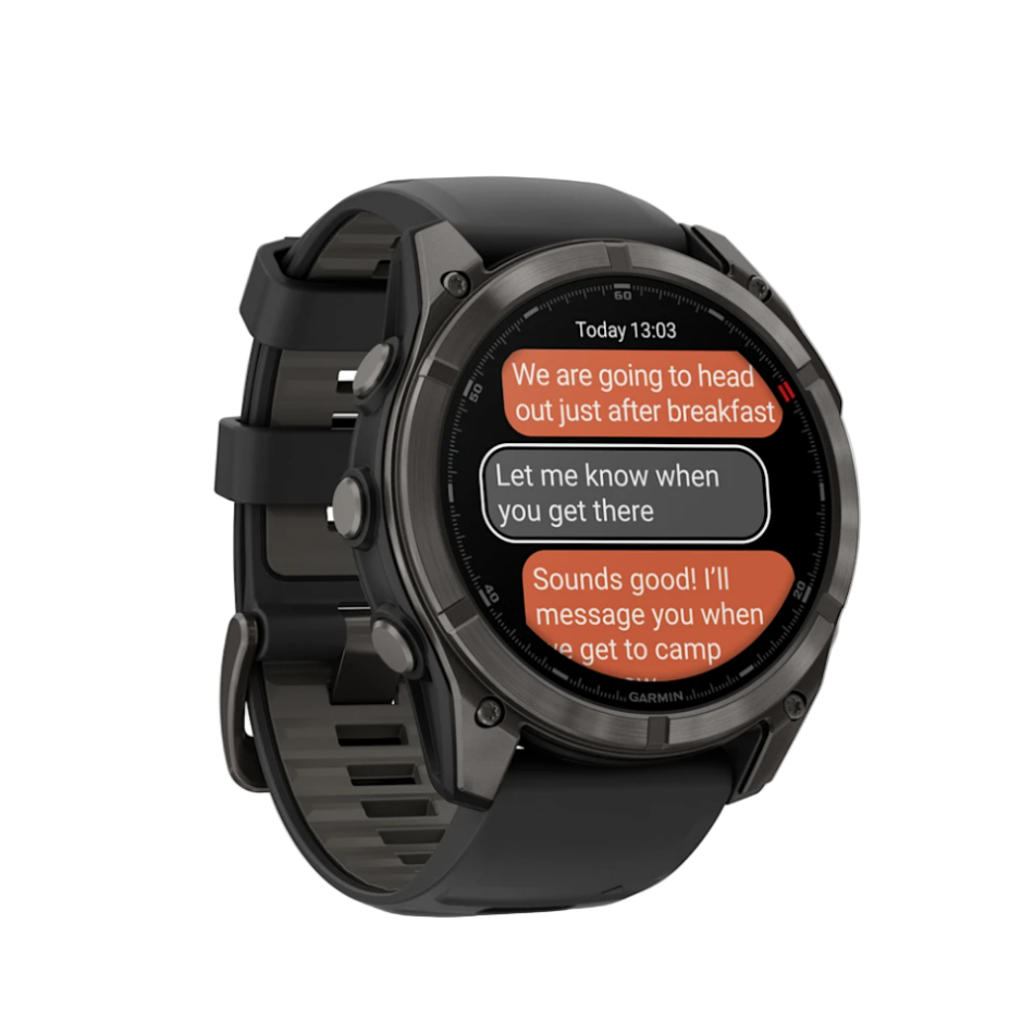 Garmin Fenix 8 Pro GPS Watch 47mm LTE in Sapphire, Carbon Grey DLC Titanium with Black/Pebble Gray Silicone Band