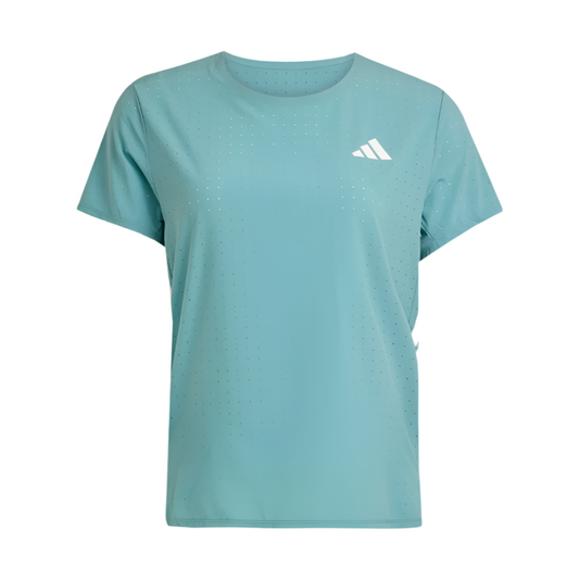 adidas Women's Adizero Short Sleeved Running Tee in Powder Teal AW25
