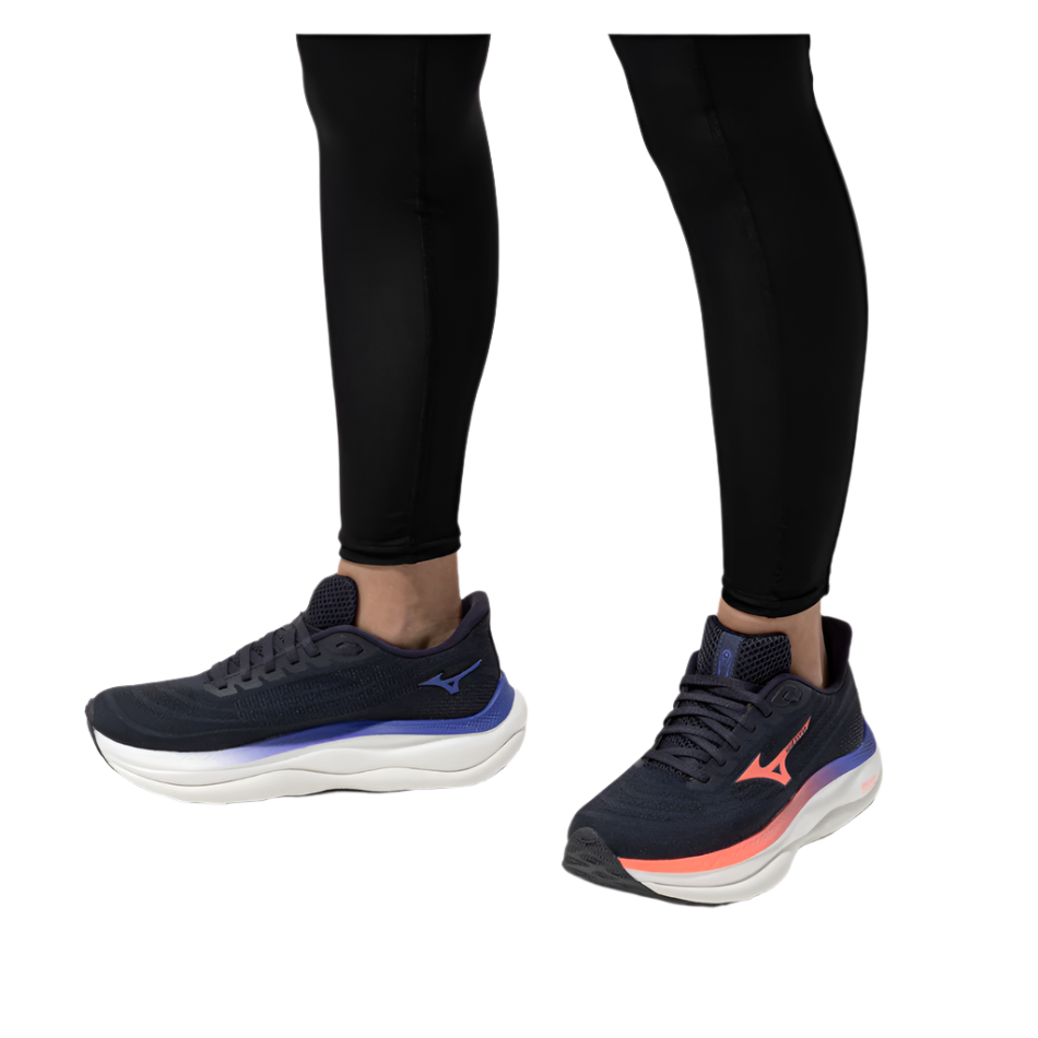 Mizuno Women's Wave Sky 9 Running Shoes in Odyssey Gray/Striking Coral/Iris Bloom AW25