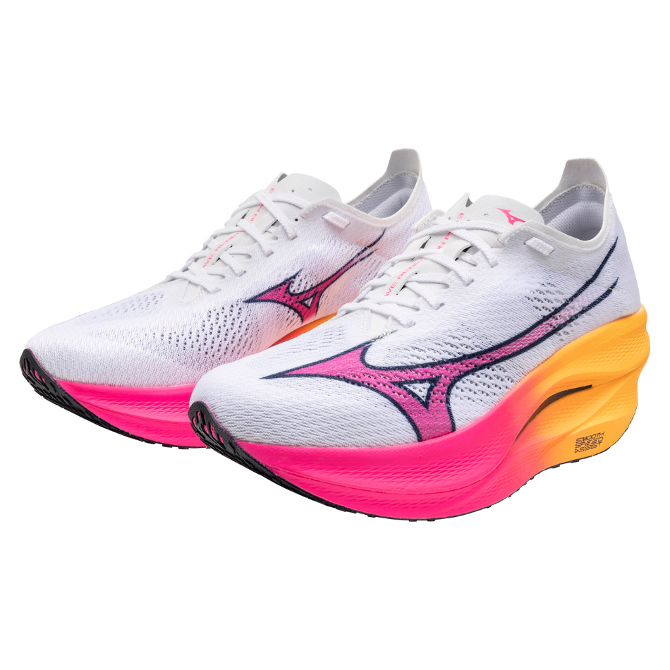 Mizuno Unisex Wave Rebellion Pro 3 Running Shoes in White/Pink Tetra/Tang Orange AW25