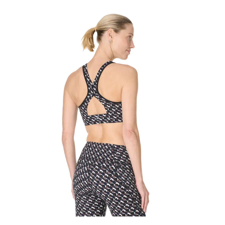 Sweaty Betty Power Side Stripe Sports Bra in Brown Arch Geo Print SS26