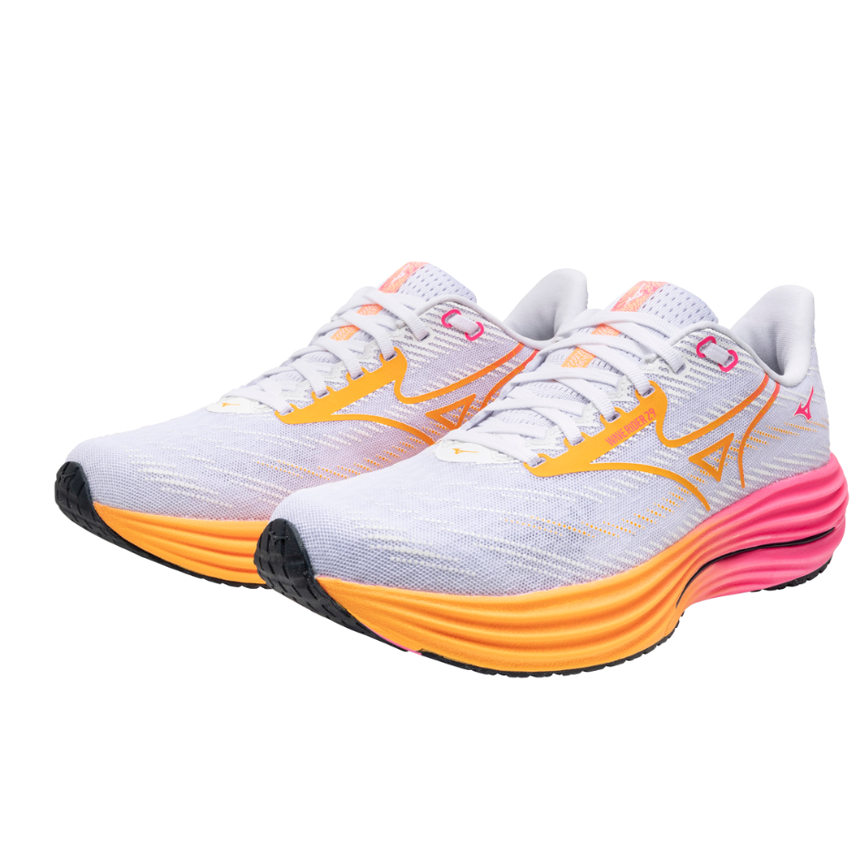 Mizuno Unisex Wave Rider 29 Running Shoes in White/Tang Orange/Pink Tetra AW25