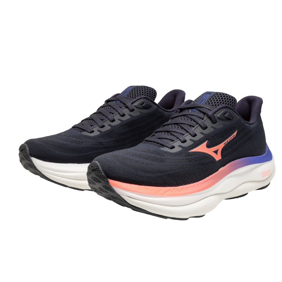 Mizuno Women's Wave Sky 9 Running Shoes in Odyssey Gray/Striking Coral/Iris Bloom AW25