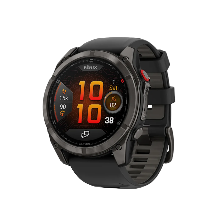 Garmin Fenix 8 Pro GPS Watch 47mm LTE in Sapphire, Carbon Grey DLC Titanium with Black/Pebble Gray Silicone Band