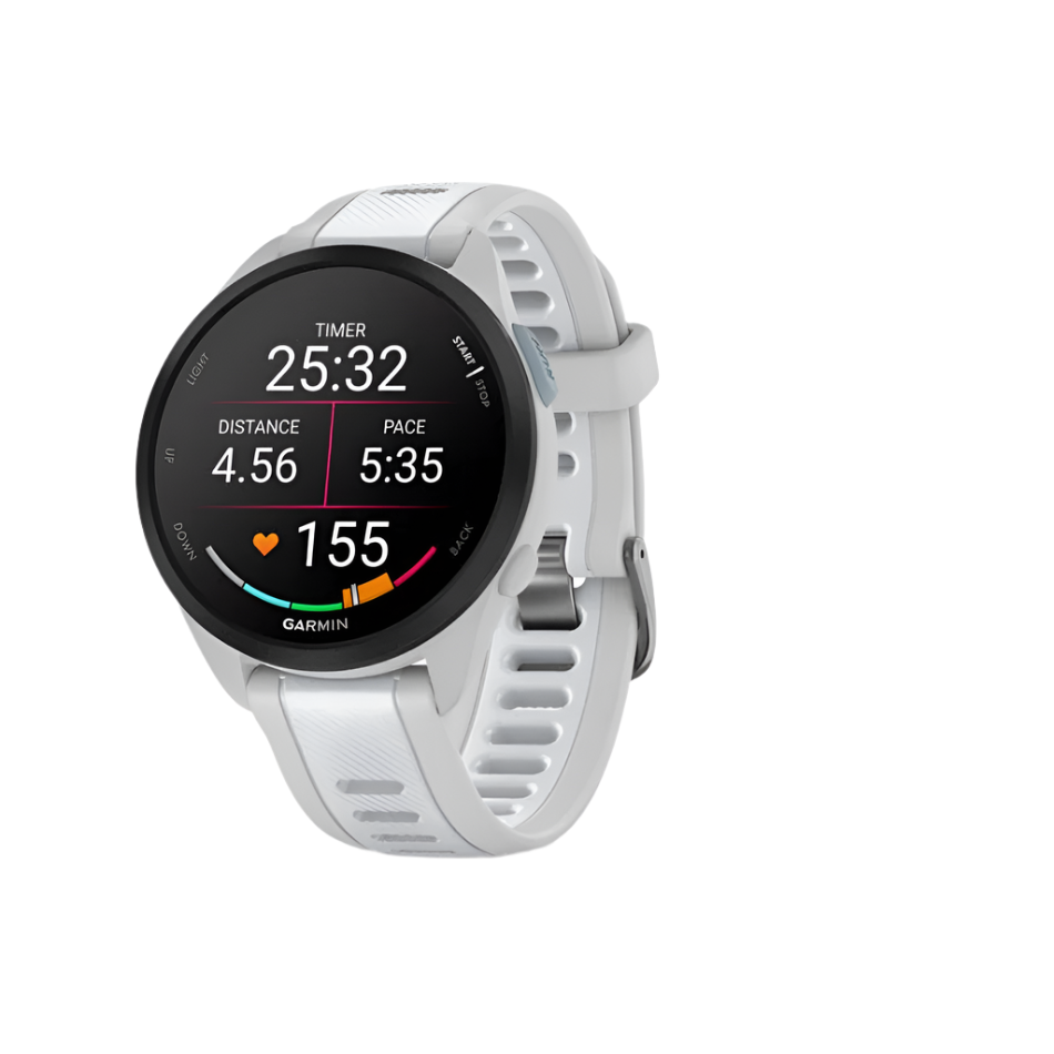 Garmin Unisex Forerunner 165 Music Running Watch in Mist Grey and Whitestone