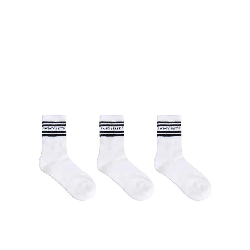 Sweaty Betty Varsity Slogan Socks 3 Pack in White/Black SS26