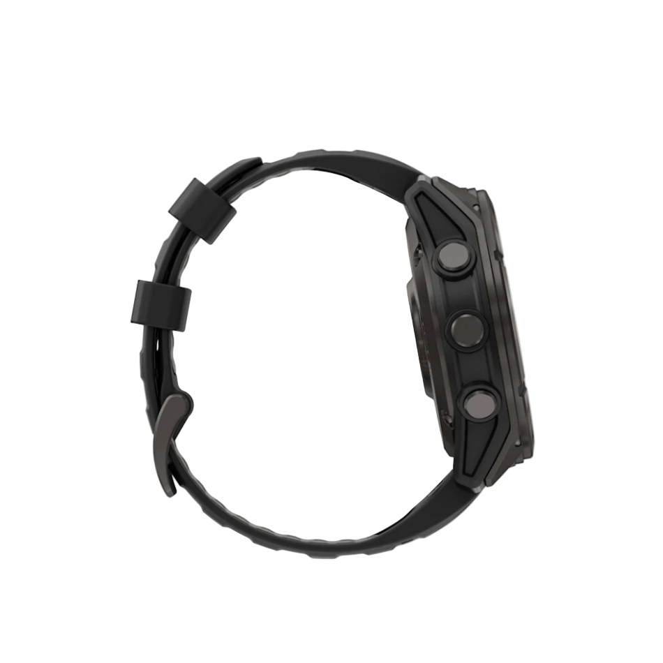 Garmin Fenix 8 Pro GPS Watch 47mm LTE in Sapphire, Carbon Grey DLC Titanium with Black/Pebble Gray Silicone Band