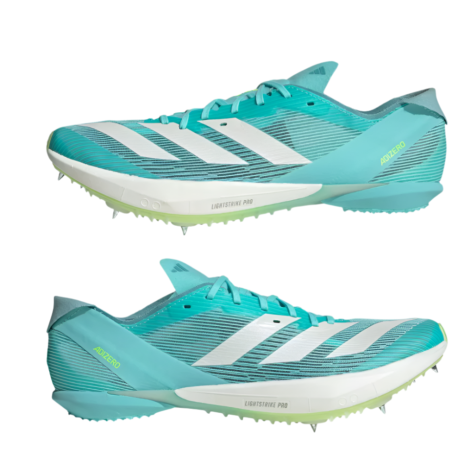 adidas Unisex Adizero Ambition Track Running Spikes in Flash Aqua/Zero Metalic/Lucid Lemon AW25