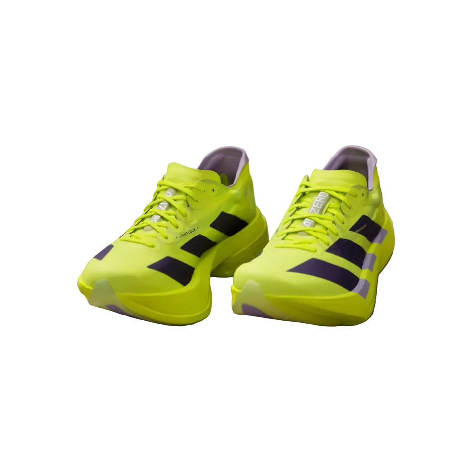 adidas Men's Adios Pro 4 Running Shoes in Solar Yellow/Aurora Plum/Powder Plum SS26