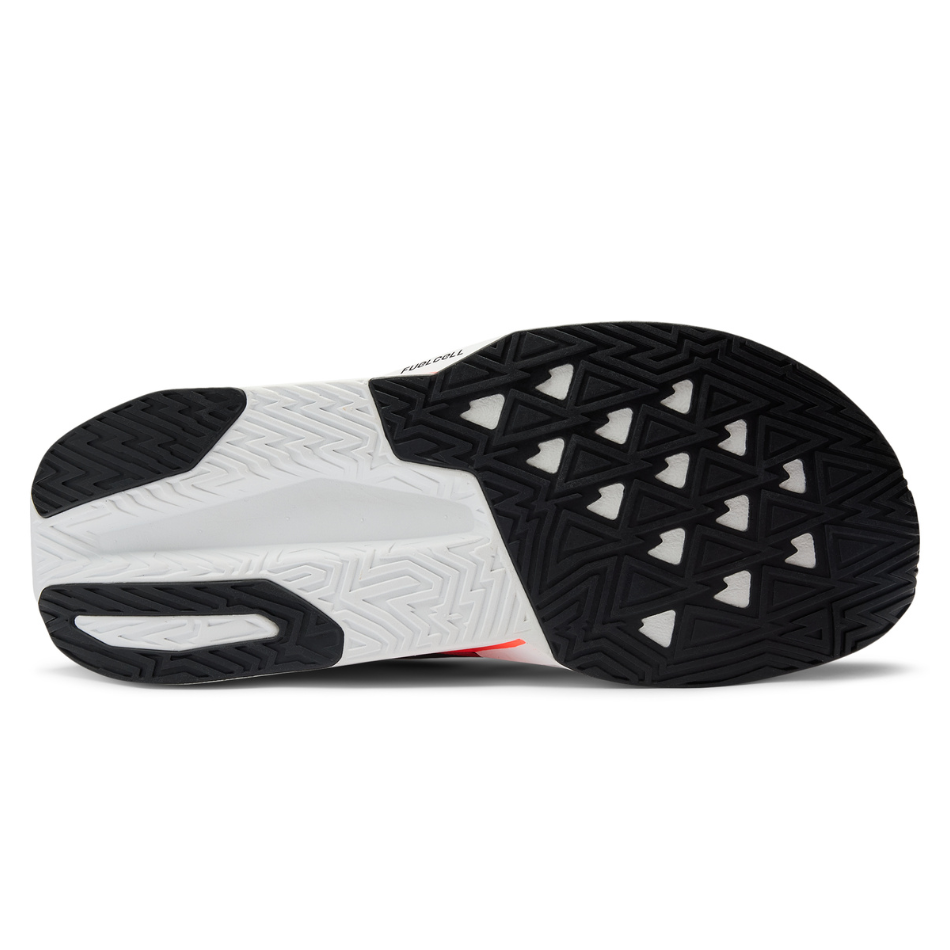 New Balance Women's Fuelcell Rebel V5 Running Shoes in Urgent Red/White/Silver Metallic AW25