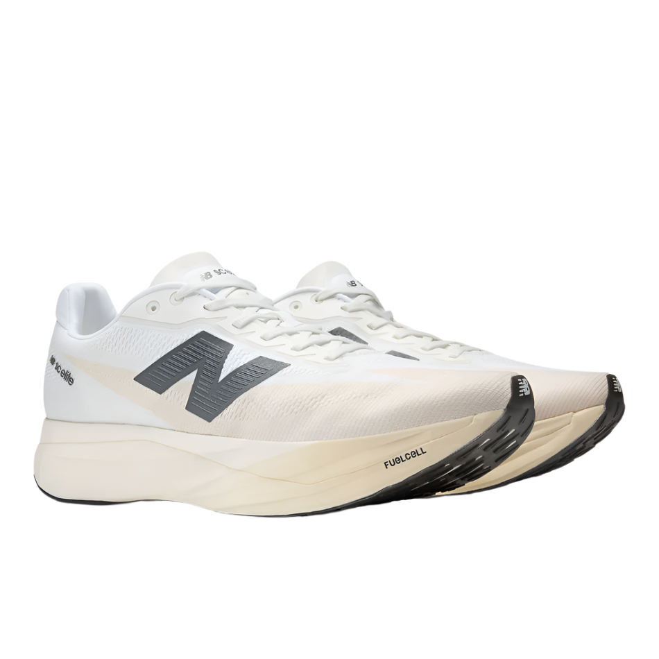 New Balance Women's Fuelcell Supercomp Elite V5 Running Shoes in Linen/White/Gold Metallic AW25