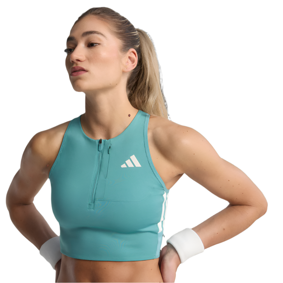 adidas Women's Adizero Running Crop Top in Powder Teal AW25
