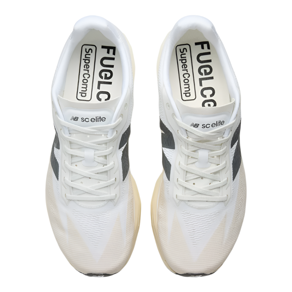 New Balance Women's Fuelcell Supercomp Elite V5 Running Shoes in Linen/White/Gold Metallic AW25