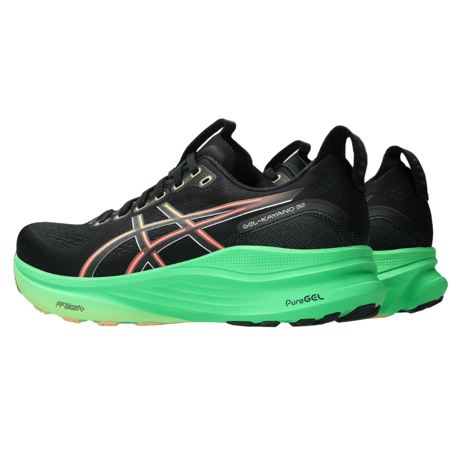 ASICS Men's GEL-KAYANO 32 Running Shoes in Black/Vital Green SS26