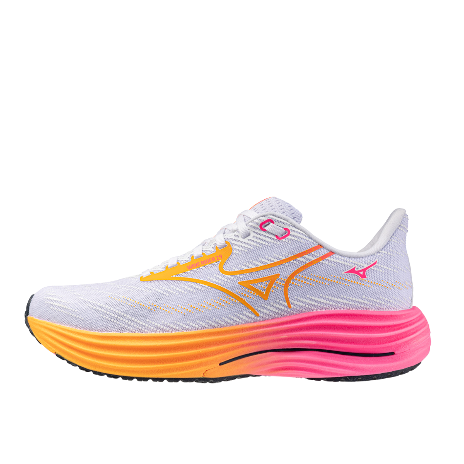 Mizuno Unisex Wave Rider 29 Running Shoes in White/Tang Orange/Pink Tetra AW25