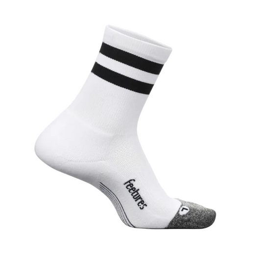 Feetures Unisex Elite Lite Cushion Mini Crew Socks in White High Top Stripe SS26