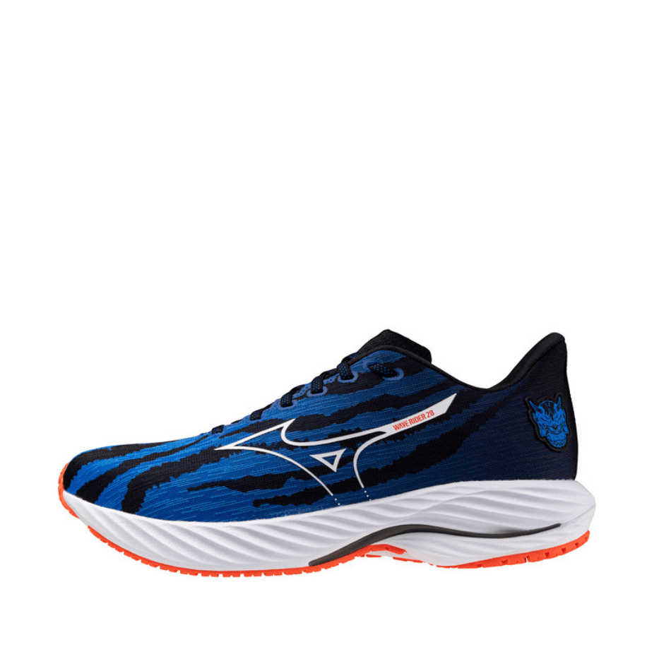 Mizuno Shoes Mizuno Unisex Wave Rider 28 Running Shoes in Mizuno Ignition Red/White/Baseball Blue SS25 - Up and Running