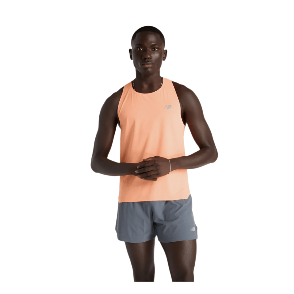 New Balance Clothing New Balance Men's Race Day Ultra Light Singlet in Hot Mango SS25 - Up and Running