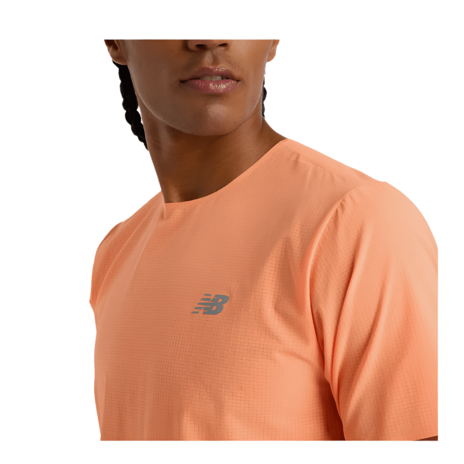 New Balance Clothing New Balance Men's Race Day Ultralight Tee in Hot Mango SS25 - Up and Running
